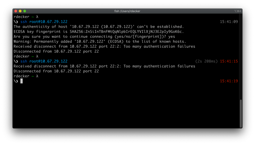 ssh connection authentication failed
